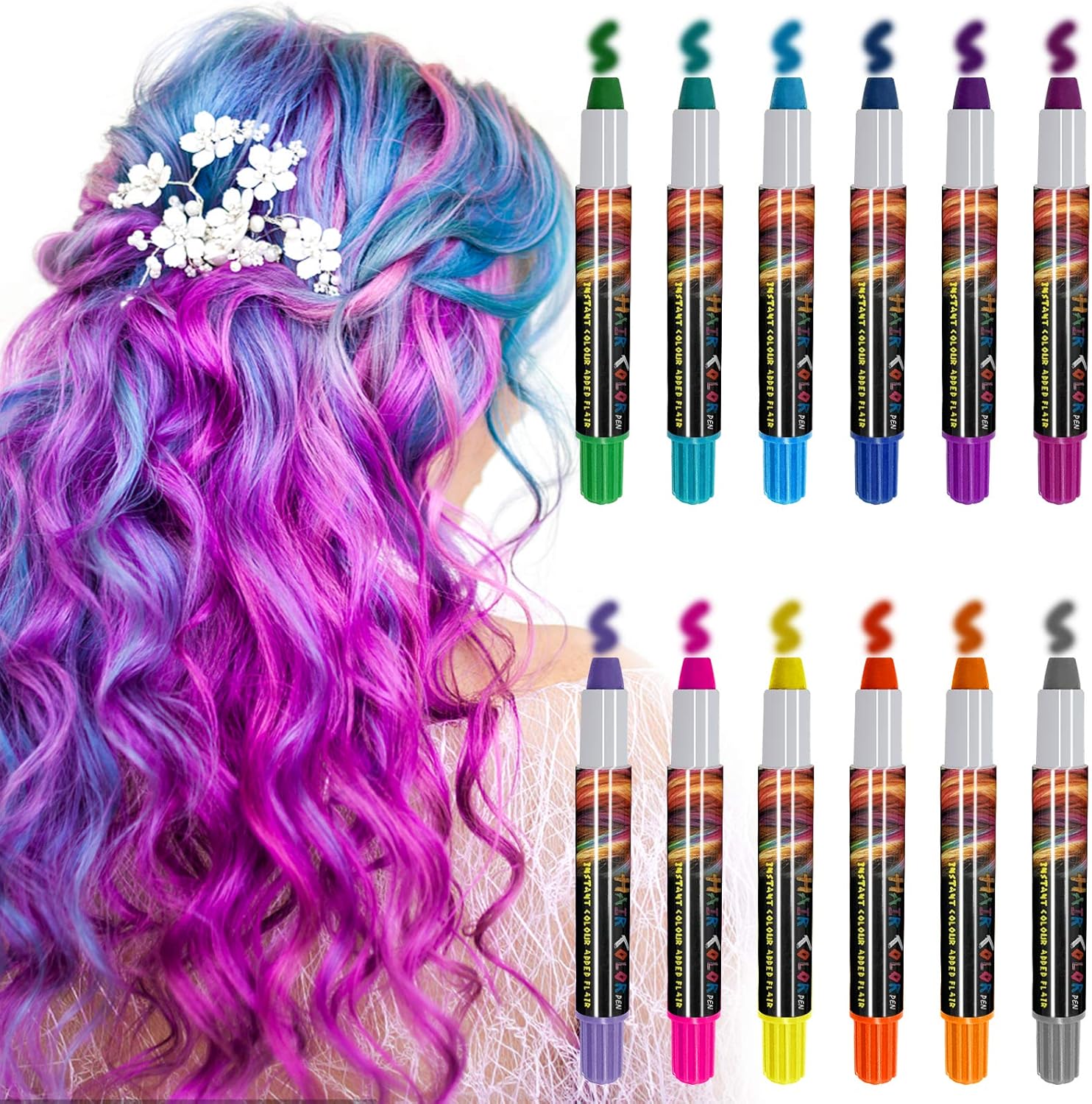 Hair Chalk for Girls, Owlbbabies 12 Color Temporary Hair Chalk Pens