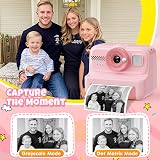 HiMont Kids Camera Instant Print 1080P 32GB 3 Rolls Paper Pink view 3