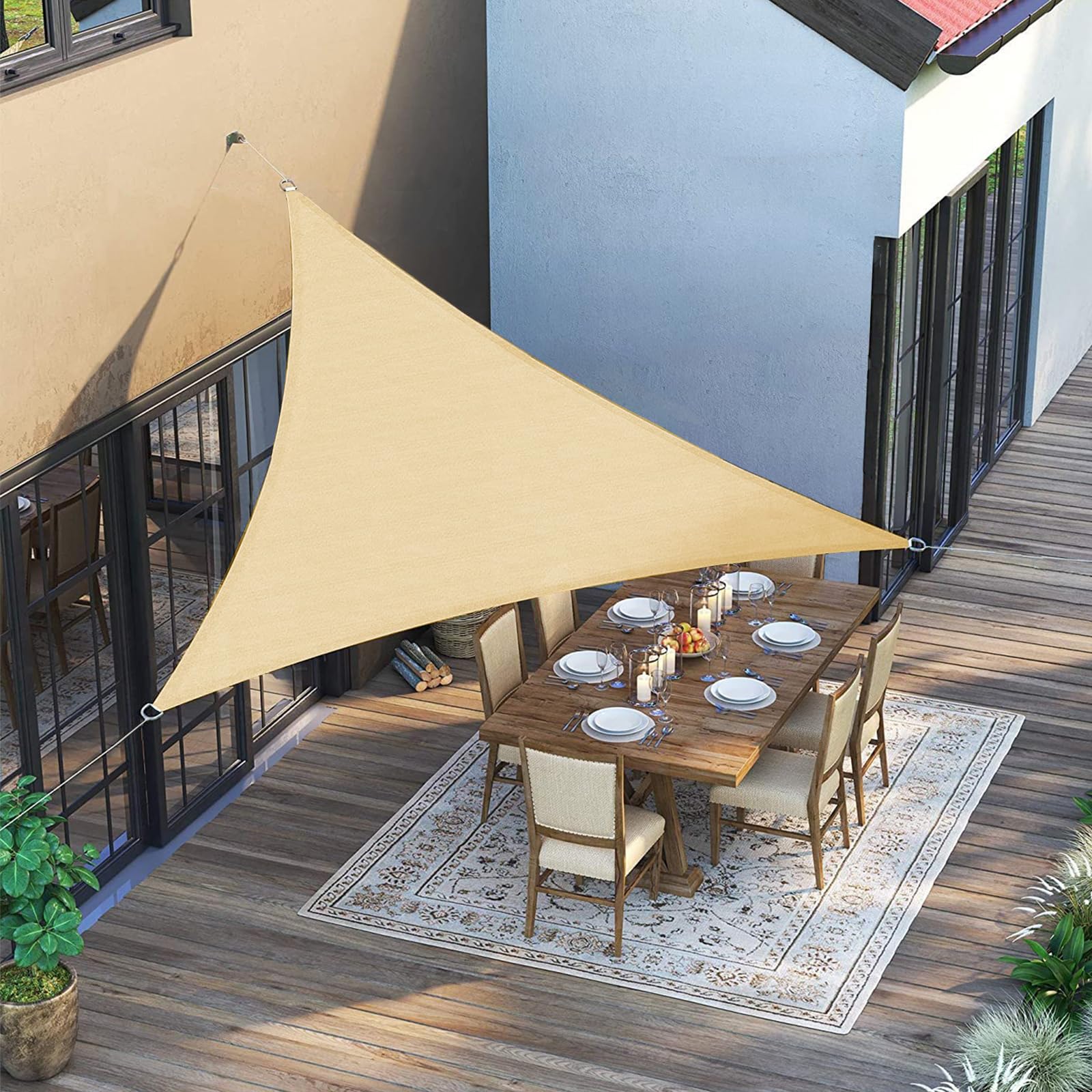 SUNNY GUARD Sun Shade Sail Triangle 3x3x3m HDPE Breathable UV Block for Garden Outdoor Patio - Sand