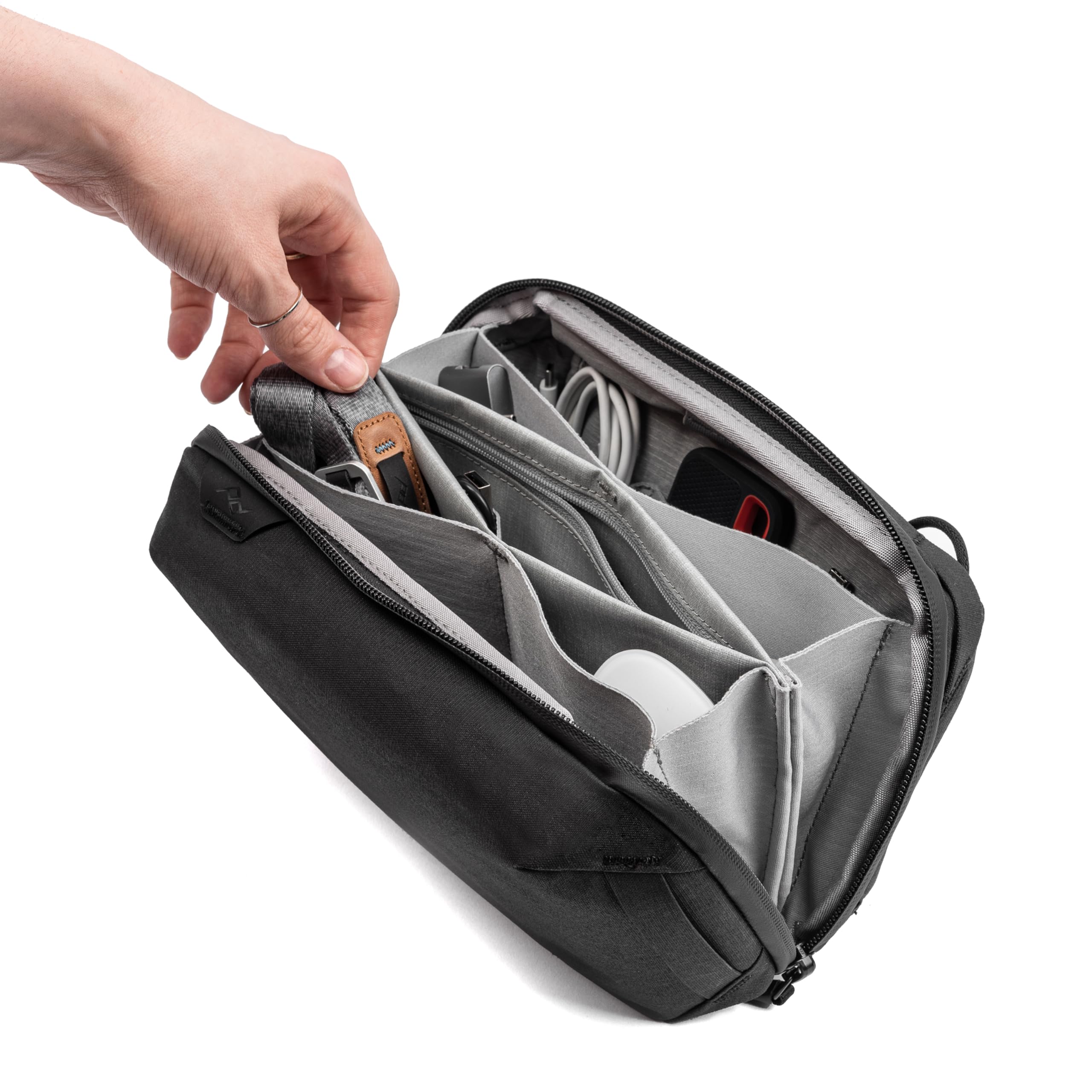 Peak Design Tech Pouch, Black, Electronics Organizer for Travel or Everyday Carry, Origami-Style Storage, Cable Pass-Through, Weatherproof Recycled Nylon, Gear Carry Bag for Men and Women