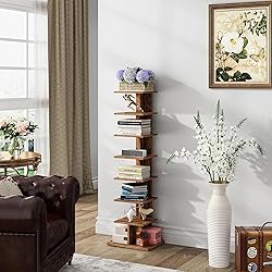 TUTOTAK Narrow Bookshelf, 8-Tier Bookcase, Spine