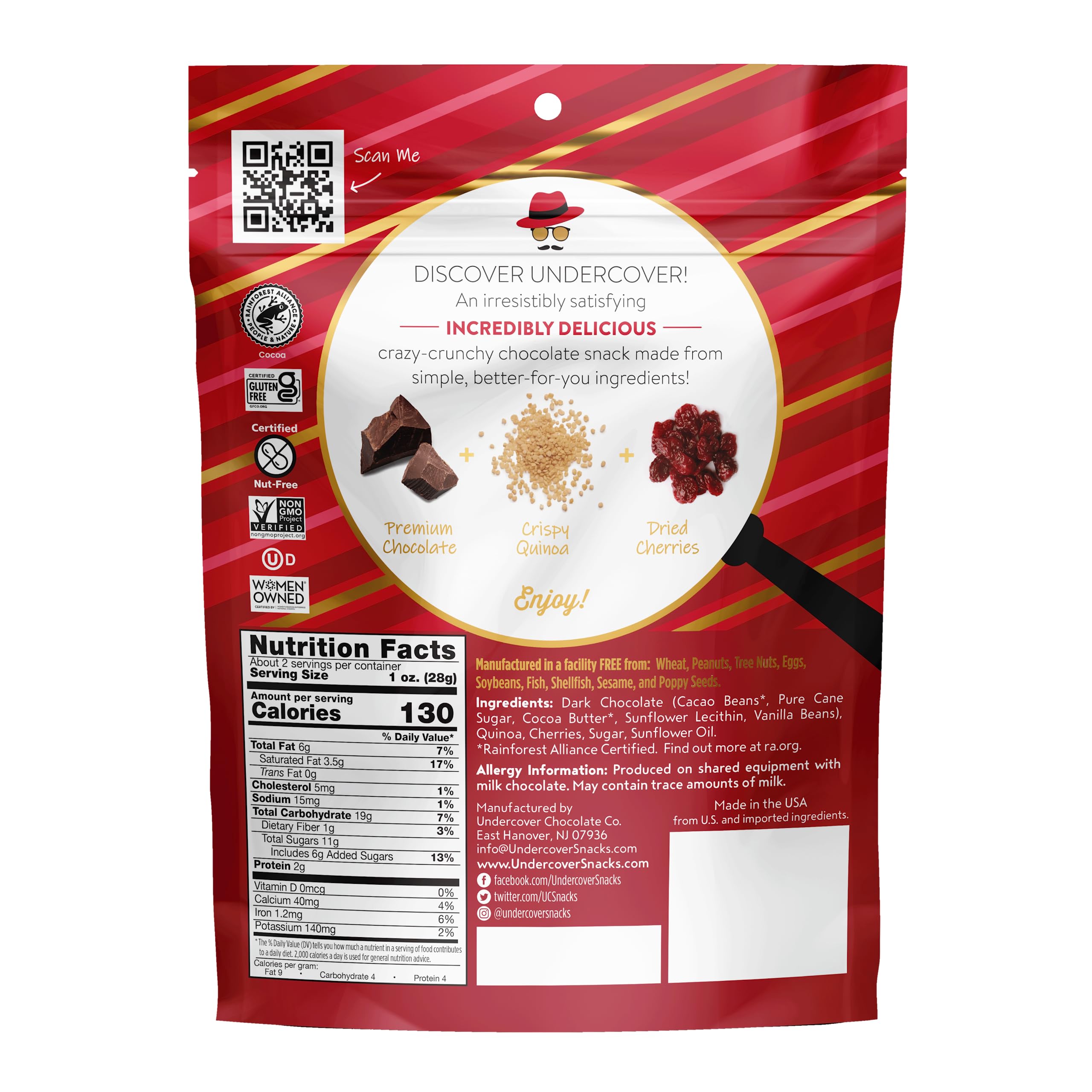UNDERCOVER CHOCOLATE QUINOA CRISPS VARIETY 8PACK 2 Mlk Choc, 2 Dk