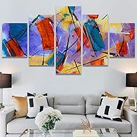 SIGNWIN 5 Panel Canvas Wall Art Modern Art Abstract Brushstroke Closeup Expressionism Expressive Modern Multicolor Oil Painting for Home Decorations Ready to Hang - 60