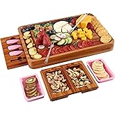 hecef Pink Large Charcuterie Board Set with Stainless Steel Cheese Knives, Cheese Board Set Wooden Appetizer Platter for Housewarming, Weddings, Birthdays & More, Forks & Pull-Out Drawers