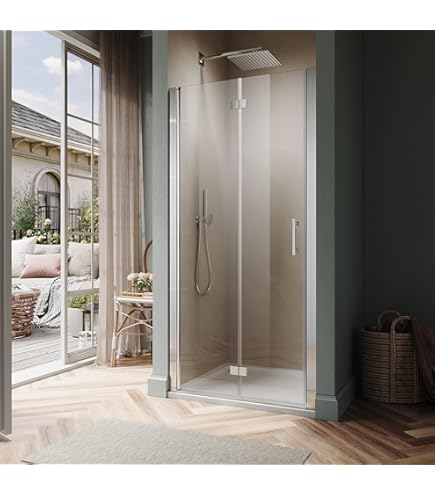 Bathenum 32" W X 72" H Bifold Frameless Glass Shower Door 1/4" Tempered Clear Glass Swivel Shower Panel Chrome Finish Foldable