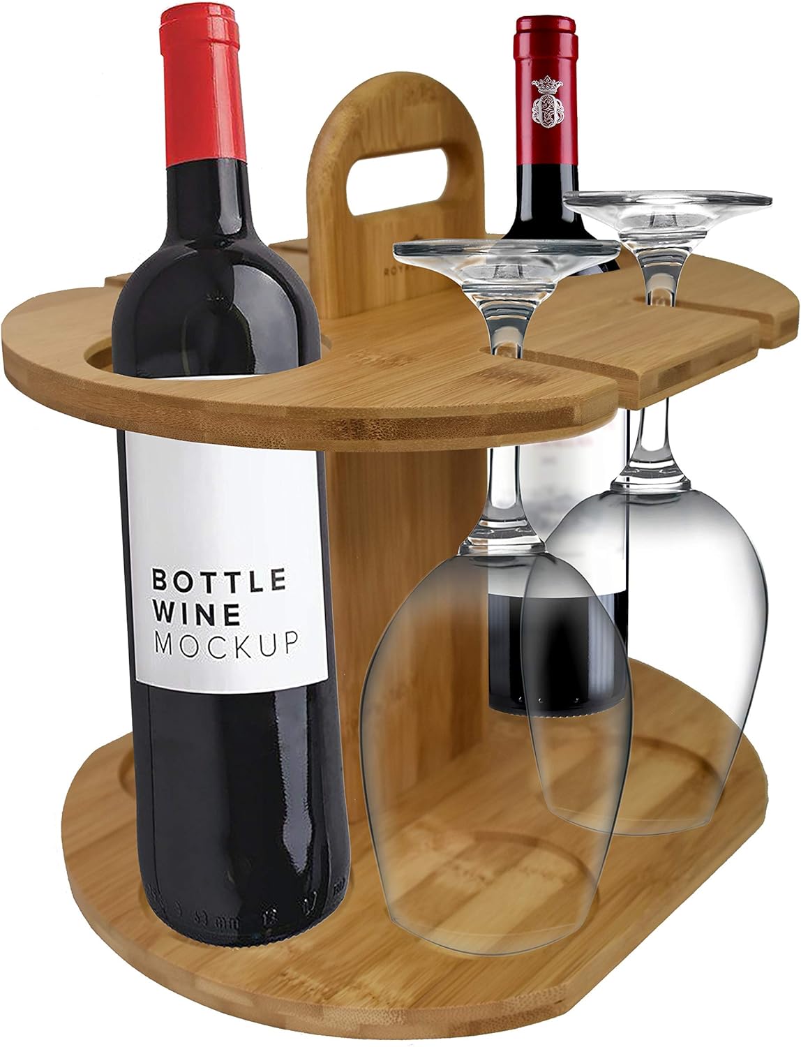 Download Amazon Com Royalhouse Bamboo Wine Rack Wooden Wine Storage Set Holds 2 Bottles And 4 Glasses Easy Assembly Wine Stand Wine Bottle Holder And Glass Hanger Drying Rack Home Kitchen