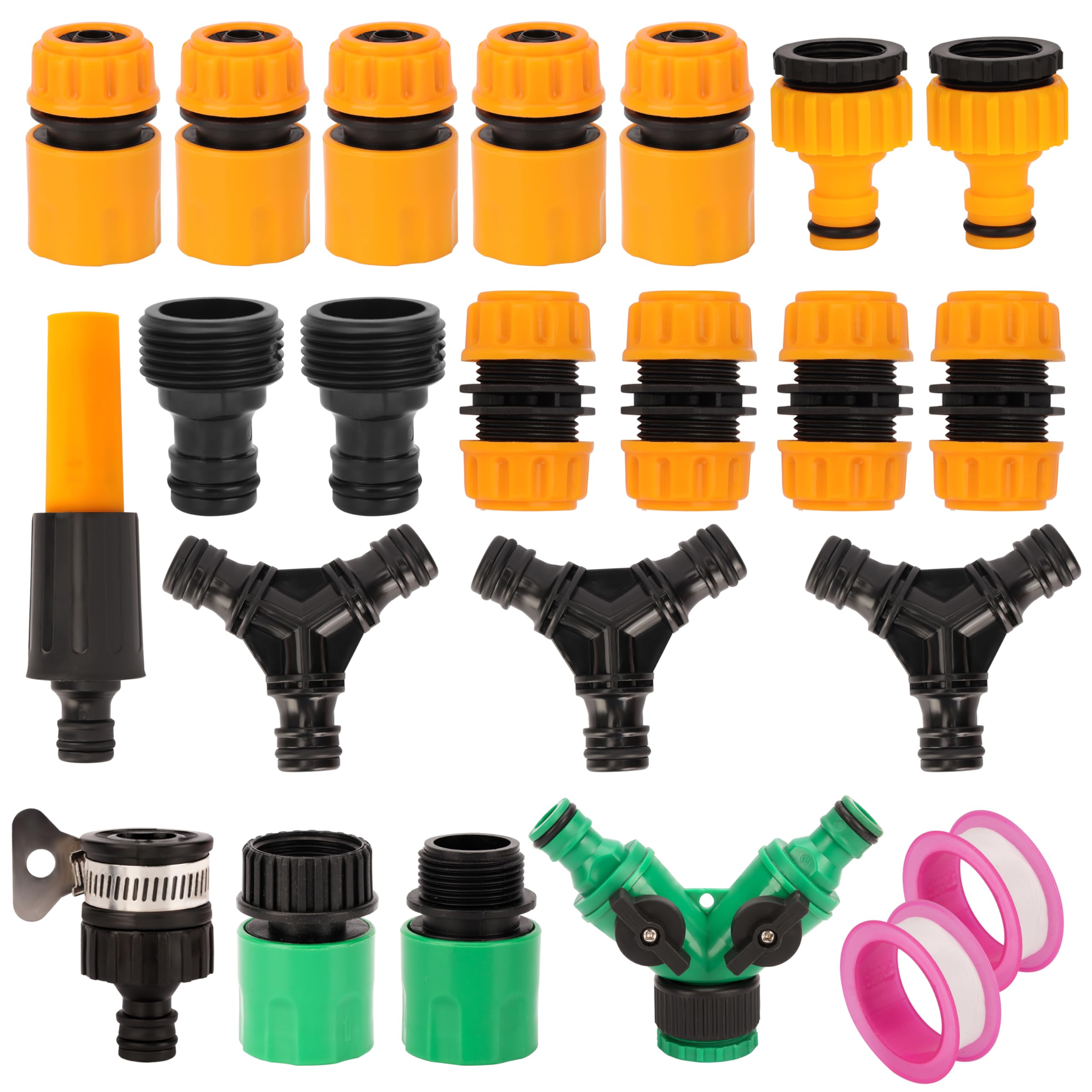 Belle Vous (21-Piece) Garden Hose Quick Connector Set - 3/4 Inch Male and Female Pipe Fittings - Hosepipe End Repair Kit with Tap Adaptor & Splitters