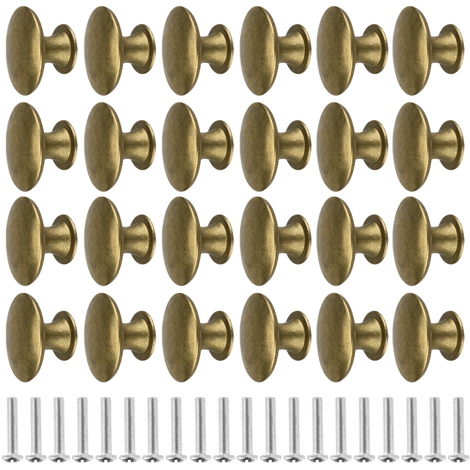 KOHAND 30 Pcs Vintage Brass Cabinet Knobs - Chic Round Furniture Knobs for Kitchen, Bathroom, Bedroom, Wardrobe