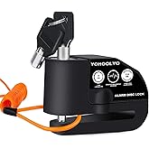 YOHOOLYO Alarm Disc Lock Motorcycle Disc Brake Lock Anti-Theft Waterproof 110 dB 7mm Pin 5ft Reminder Cable for Motorcycles Bike Scooter Carry Pouch (Black)