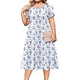 IN'VOLAND Women Plus Size Summer Dresses Petal Short Sleeve Casual Loose Flowy A Line Midi Dress Boho Sundress with Pockets