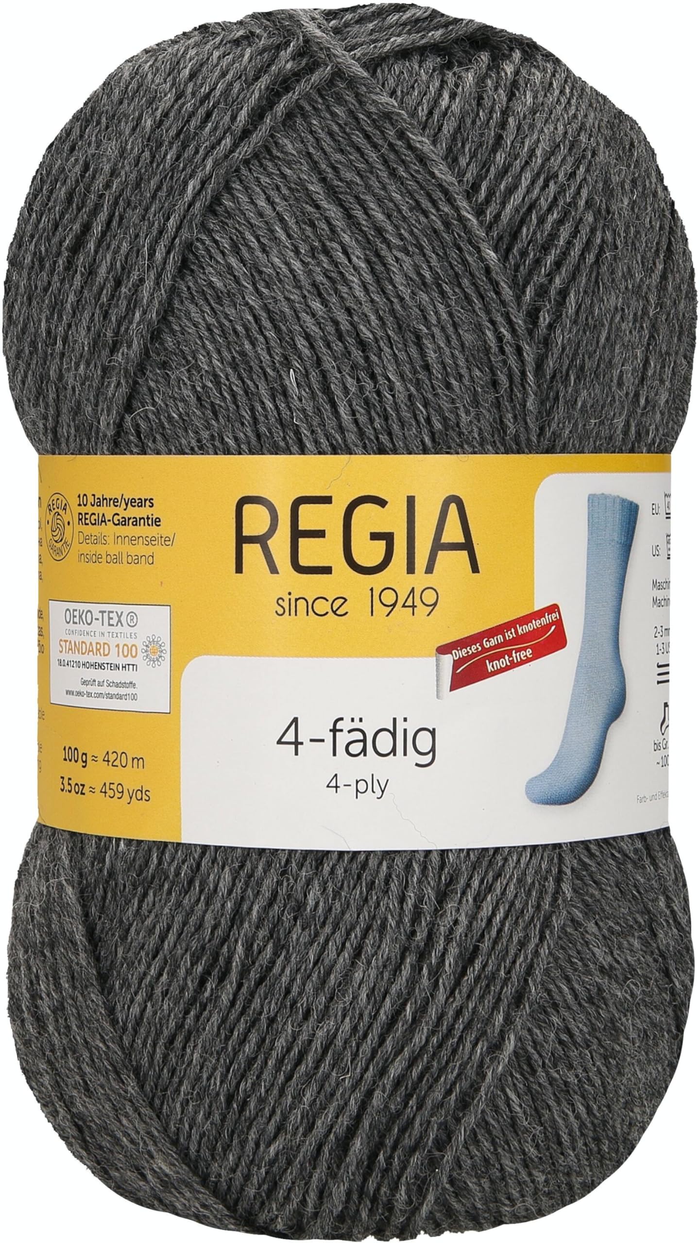 Regia 4-Ply Plain 9801268 Hand-Knitting Sock Yarn, 100 g Ball, 75% New Wool, 25% Polyamide, Mottled medium grey, 16 x 9 x 9 cm — image 1