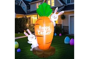 Zcaukya Inflatable Easter Yard Decoration, 5ft LED Lighted Blown-Up Bunnies with Giant Carrot, Inflatable Easter Decorations for Garden Lawn Patio Indoor Outdoor Use
