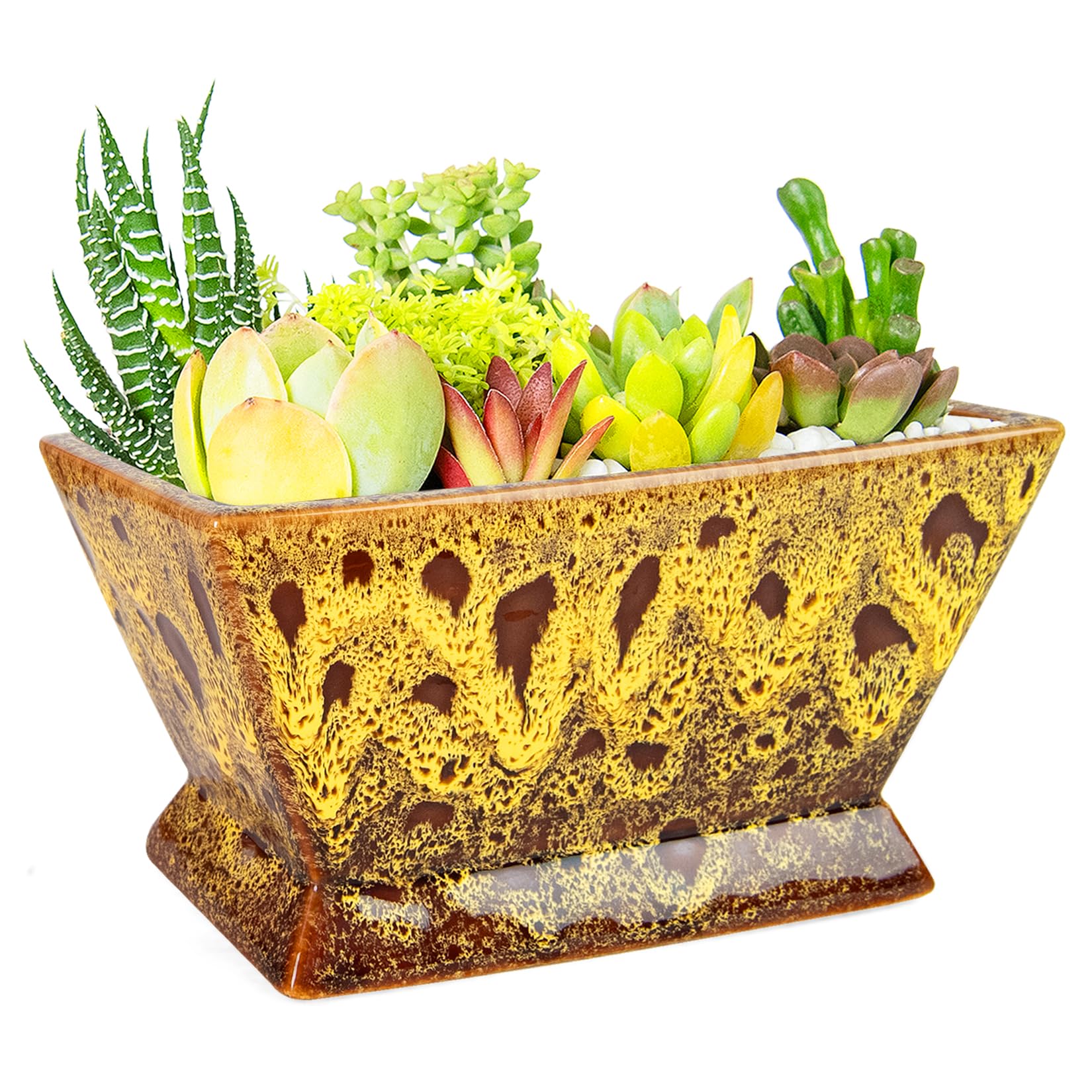 ARTKETTY Plant Pots - Large Succulent Planters Pots with Drainage, Ceramic Pots for Indoor Outdoor Cactus Plants Glazed Bonsai Flower Planter Container for Desk Windowsill Decor — image 1