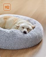 Feandrea Donut Dog Bed 80 cm Grey Fluffy Long Plush Washable Cover view 3