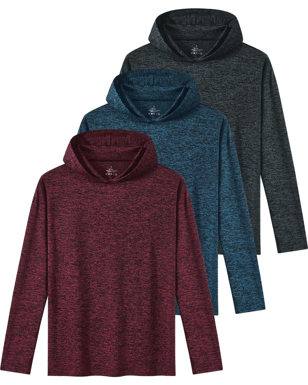 Photo 1 of ***ONLY 1 RED SHIRT*** Orrstarry 3 Pack Dry-Fit Youth Boys Long Sleeve Athletic Hoodie Sweatshirts Active Hooded Pullover Shirts for Teen Kids Black/Navy/Burgundy XL