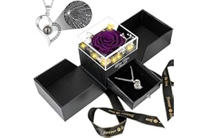 FOCIE Preserved Purple Real Rose with I Love You Necklace -Eternal Flowers Rose Gifts for Mom Grandma Wife Girlfriend Gifts for Her Christmas Birthday Anniversary