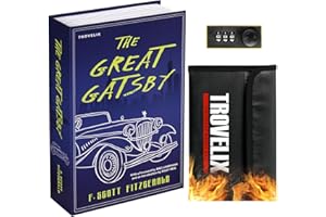 KOFAIR Book Safe with Combination Lock, Hidden Safe (9.5 x 6.2 x 2.2 Inch) with Fireproof Bag, Secret Diversion Safe, Hollow Book Box Hidden Storage, Money Safe Box for Cash (GREAT GATSBY)