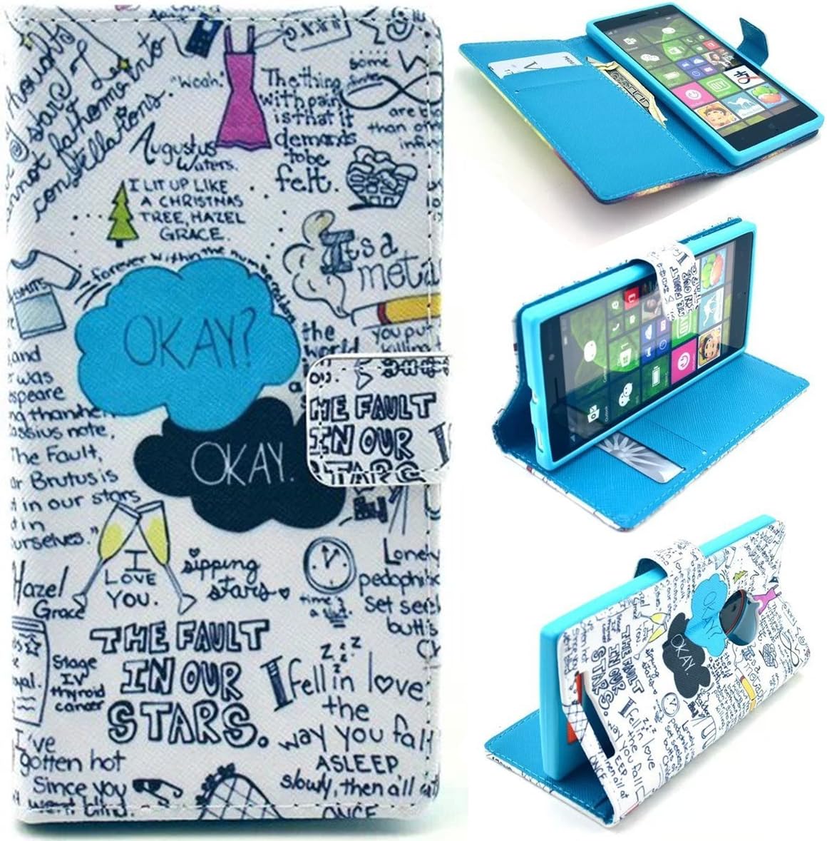 PU Leather Wallet Stand Feature Folio Slim Card Slots Case Flip Cover for Nokia Lumia N830 - The Fault in Our Stars Graphic