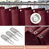 Shower Curtain Burgundy 275x182cm with Metal Hooks Waffle Fabric view 3