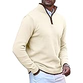 Arcciit Men's Quarter Zip Pullover Sweatershirt Lightweight Polo Casual Knit Sweaters for Men
