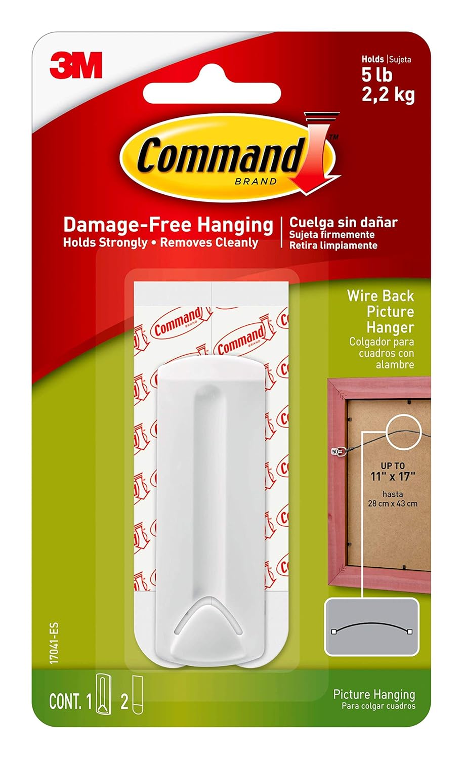 Command Wire Back Picture Hanger, Plastic, 1 Hanger and 2 Strips, Holds