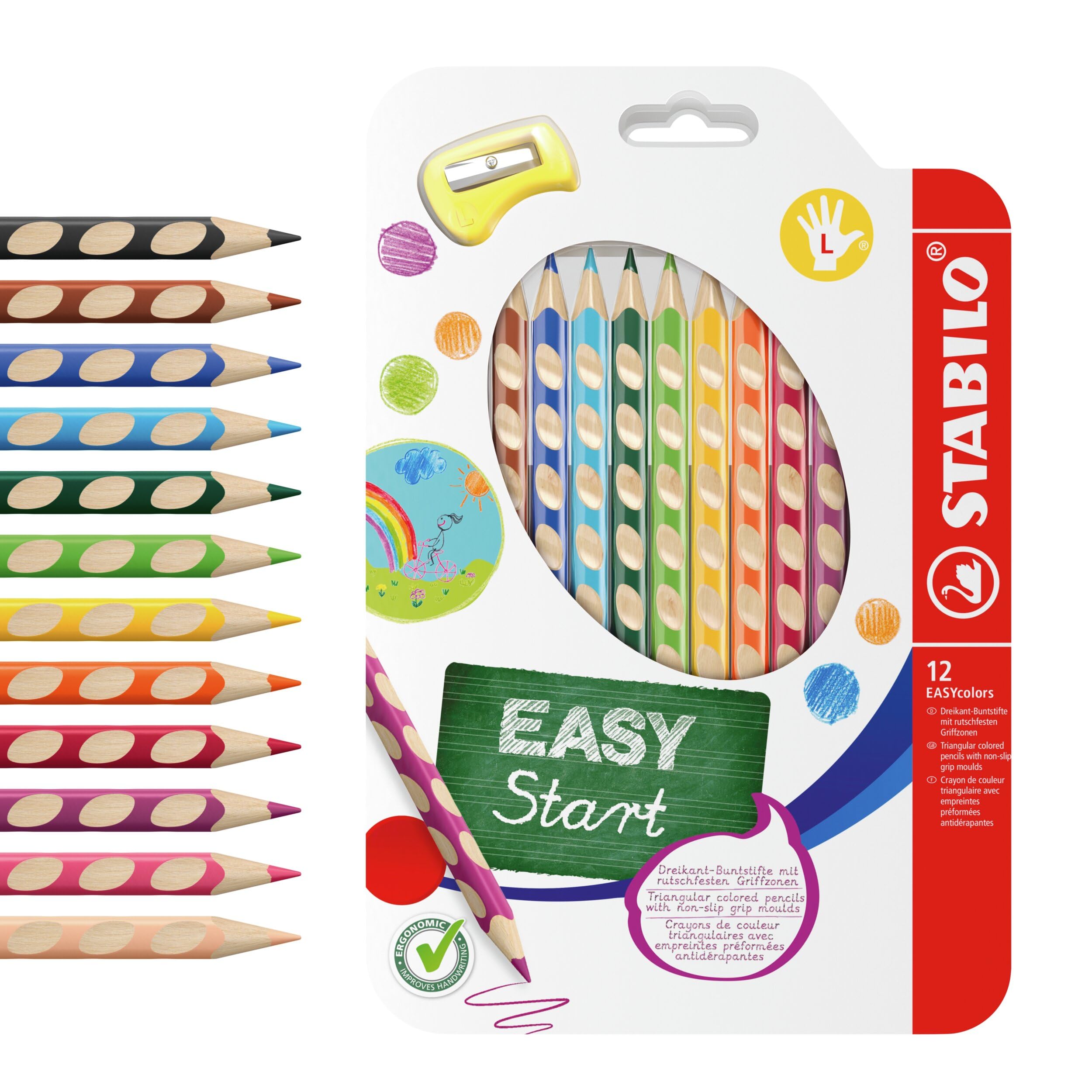 STABILO EASYcolors - Ergonomic Colouring Pencil - Left-Handed - Pack of 12 - Assorted Colours with Sharpener — image 1