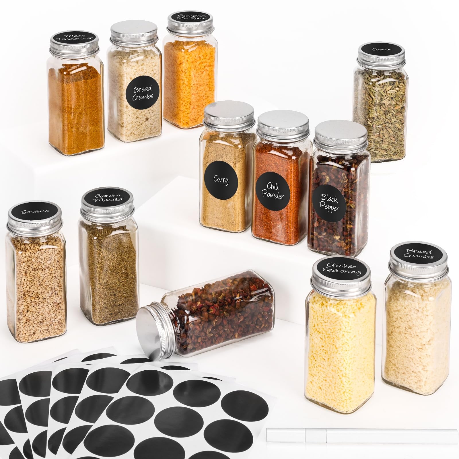 Photo 1 of 12Pcs Spice Jars with Label, 4oz Empty Square Seasoning Containers, Spice Jars with Shaker Lids, Small Spice Bottles for Salt, Herbs, Sugar, Pepper, Seasoning Jars for Spice Rack, Cabinet, or Drawer