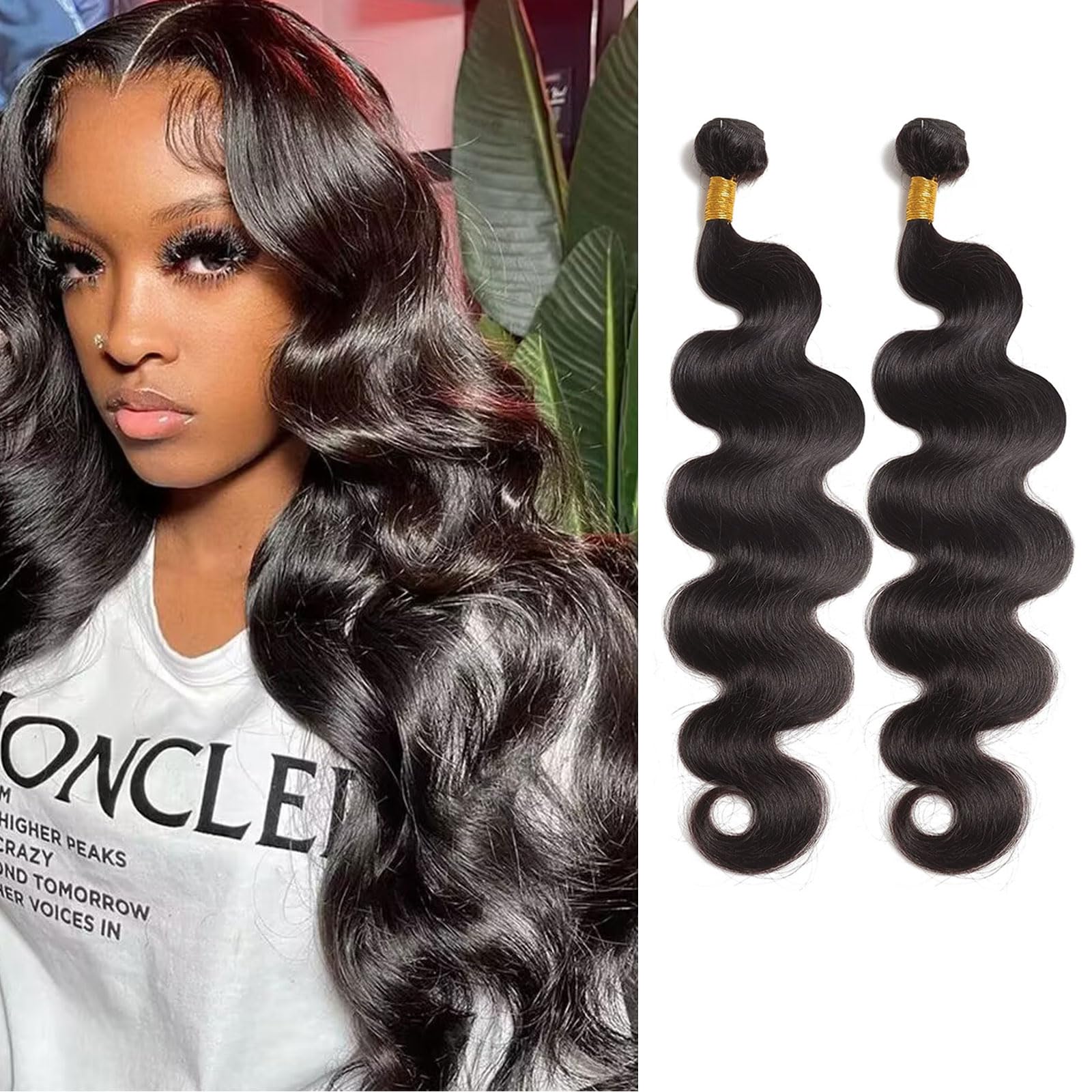 Huarisi Body Wave Human Hair 2 Bundles 12 14 inch Brazilian Wavy Weaves Virgin Hair 10A Remy Hair Extensions for Black Women 200g a Lot Sew in Weaving