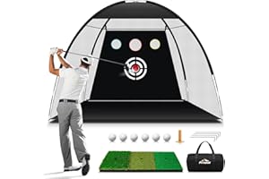 PREMKID Golf Net - 10x7ft Driving Net with Targets & XL Tri-Turf Mat for Backyard & Indoor Practice