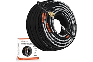 3/8 Pressure Washer Hose 50 Ft, Ufixed Power Washer Hose Hot water Pressure Washer Hose High Pressure Hose 4000 PSI Non Marking Rubber Jacket Brass Fittings