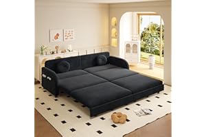 LuxyHoom 81.1'' Pull Out Couch Bed King Size, Chenille Sleeper Sofa Daybed, 3 in 1 Convertible Couches, Futon Sofa with 2 Pillows, Storage Pockets, USB, 3-Seater for Small Spaces, Living Room, Black