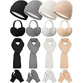 Shihanee 16 Pcs 4 Sets Winter Hat Scarf Gloves Earmuffs Set for Women Gifts Winter for Family Friends Charity