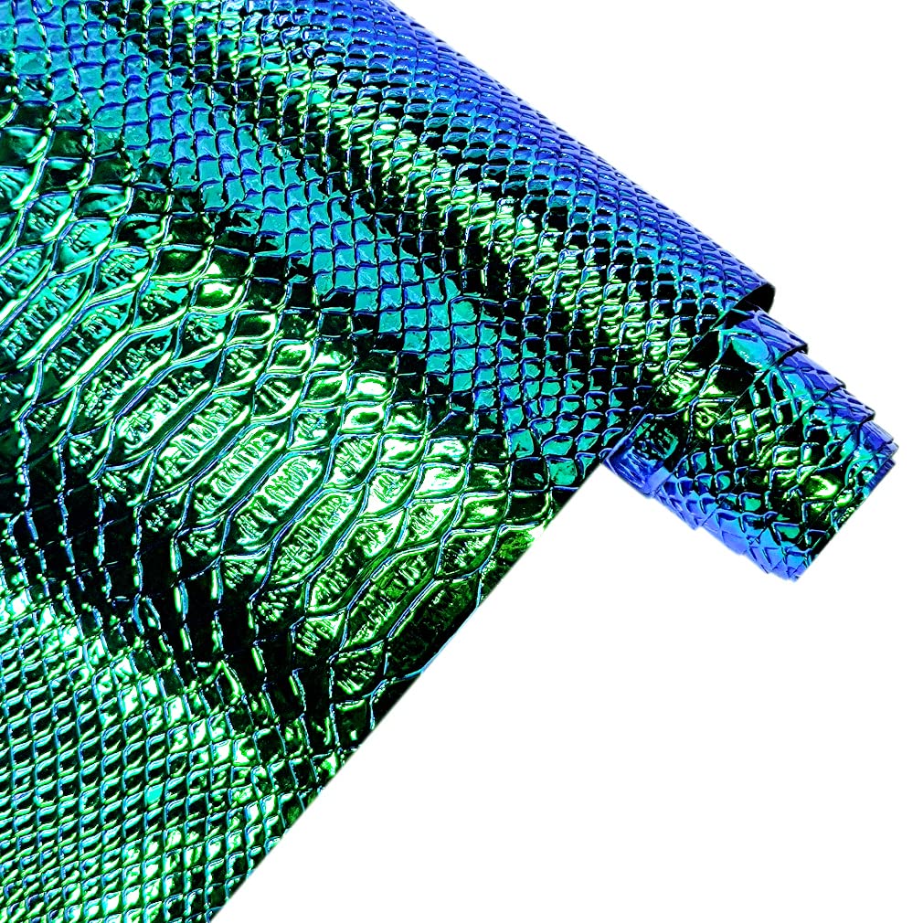 30x135cm Holographic Crocodile Skin Vinyl, Metallic Alligator Faux Leather, Embossed Craft Fabric for DIY Sewing Project (Dark Green)