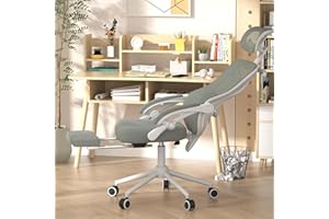 CYKOV Ergonomic Office Chair - Adjustable Lumbar & Headrest, 90-160° Reclining with Footrest, Breathable Mesh Back - Home Office/Gaming Computer Chair (Light Grey, 300lbs Capacity)