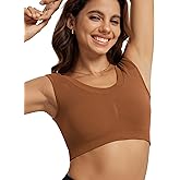 ODODOS Women's Crop Tank - Seamless Ultra Soft Ribbed Knit Scoop Neck Low Back Sleeveless Tops