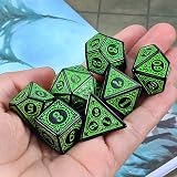 QMay DND Dice Polyhedral Set 7 Pieces Green Engraving D20 D12 D10 D8 D6 D4 view 7