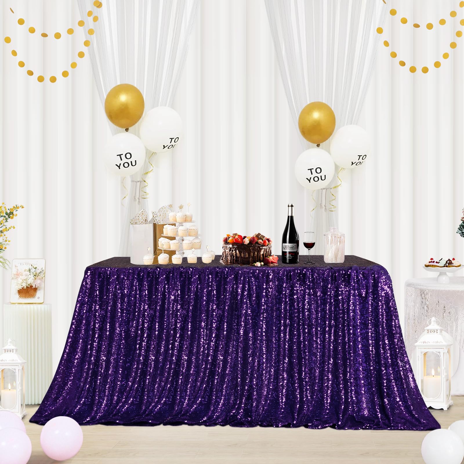 B-SHINE 50'' x 80'' Purple Rectangular Sequin Tablecloth Shiny Sequins For Christmas/Party/Wedding/Birthday/New Year and Other Happy Moments (Purple) — image 1