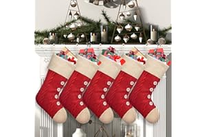 ELEGANTPARK Knit Christmas Stockings 5 Pack Red Christmas Stockings Large Plain Xmas Holiday Fireplace Hanging Home Decoration Gifts for Family Kids