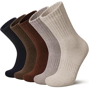 Eocom Merino Wool Hiking Socks for Women & Men Thermal Winter Warm Thick Cushion Crew Work Boot Socks 5 Pairs