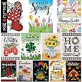 Pating Seasonal Garden Flags Set of 12 Double Sided 12 x 18 Inch, Small Yard Flags for Outside, Christmas Halloween Easter Valentine's Day Outdoor Decor, Holiday Garden Decorations for All Seasons