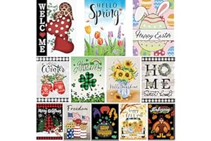 Pating Seasonal Garden Flags Set of 12 Double Sided 12 x 18 Inch, Small Yard Flags for Outside, Christmas Halloween Easter Valentine's Day Outdoor Decor, Holiday Garden Decorations for All Seasons