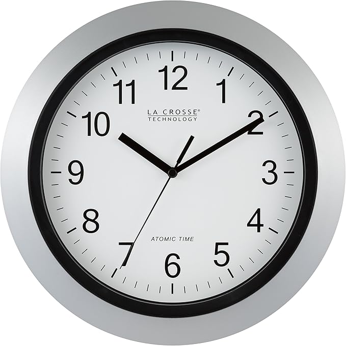 La Crosse Technology WT3129S Atomic Analog Wall Clock, 12", Silver