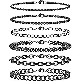 Aospkle 6PCS Stainless Steel Bracelets for Men Women, Silver Gold Black Cuban Link Rope Box Wheat Chain Paperclip Figaro Jewelry Set, 7/8/9 Inches