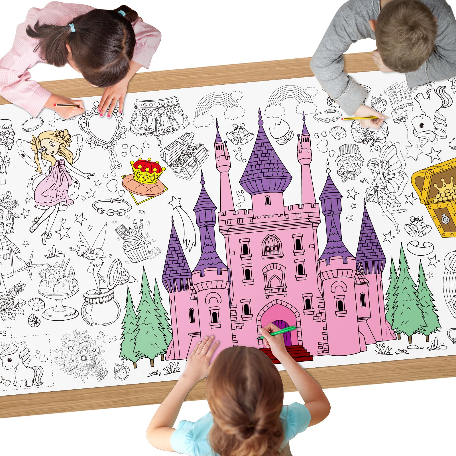 AYESY Castle Coloring Tablecloth, DIY Kids Party Tablecloth, Giant Colouring Poster Table Cloth for Kids, Boys Girls Birthday Gift, Craft Doodle Art