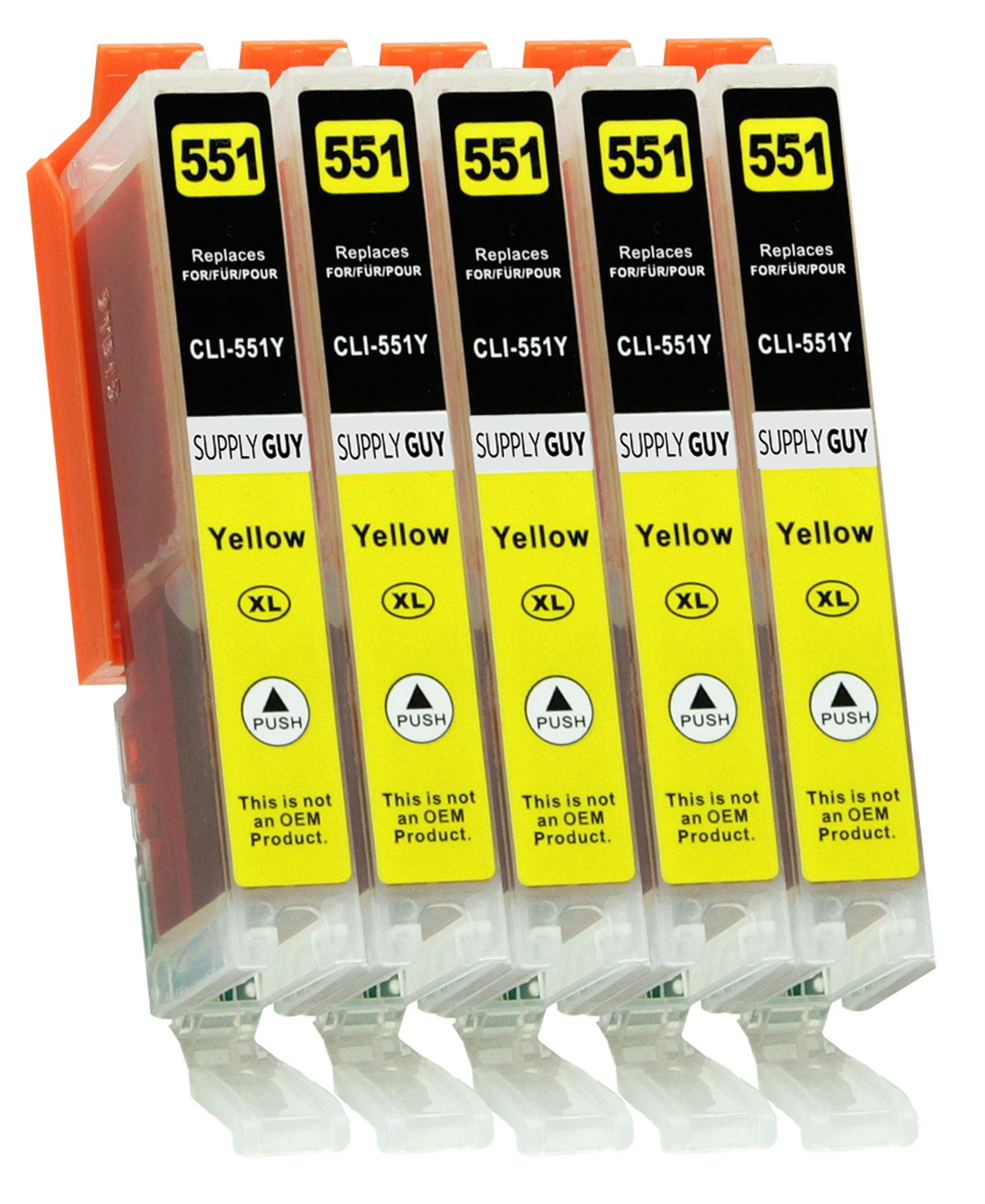 Supply Guy 5 Ink Cartridges compatible with Canon CLI-551 Yellow with Chip and Level Indicator for IP7250 IP8750 IX6850 MG5450 MG5550 MG5650 MG5655 MG6350 MG6450 MG6650 MG7150 MG7550 MX725 MX925