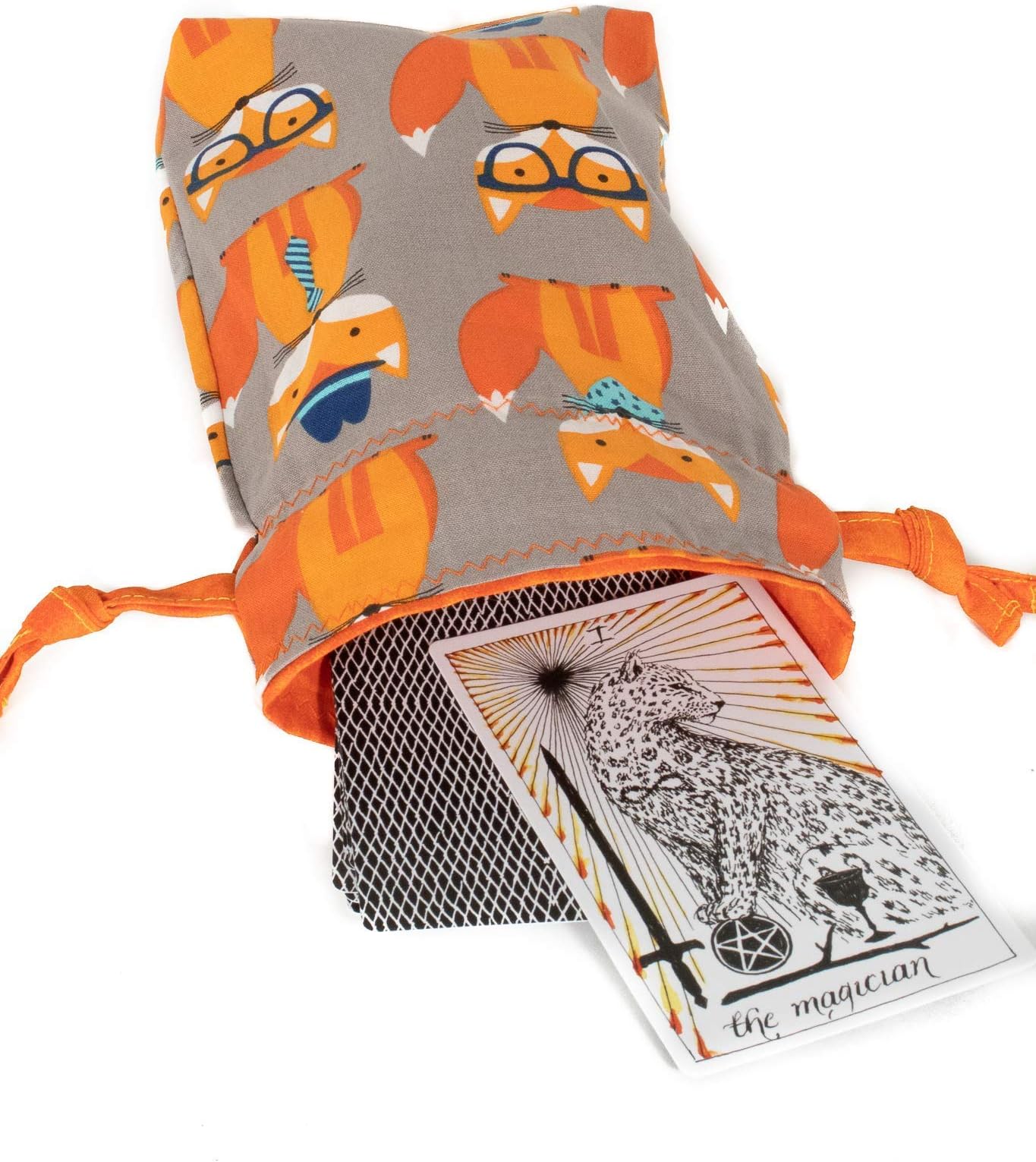 Very Clever Foxes Drawstring Bag for Tarot Deck, Oracle cards, Dice bag, Jewelry Bag, Gift Bag