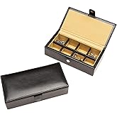 Cuff-Daddy Leather Travel Cufflinks and Rings Storage Box Case for 8 Pairs - Cufflinks Holder Display Jewelry Case - 6 1/4" x 1" x 3" - Storage Cuff Links Jewelry Box with White Outerbox