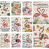 Seasonal Garden Flags Funny Flamingo Flags Double Sided Flag Seasonal Set of 11 Holiday Christmas Gifts Farmhouse Indoor Outdoor Yard Lawn Decorations 12.5x18 Inch