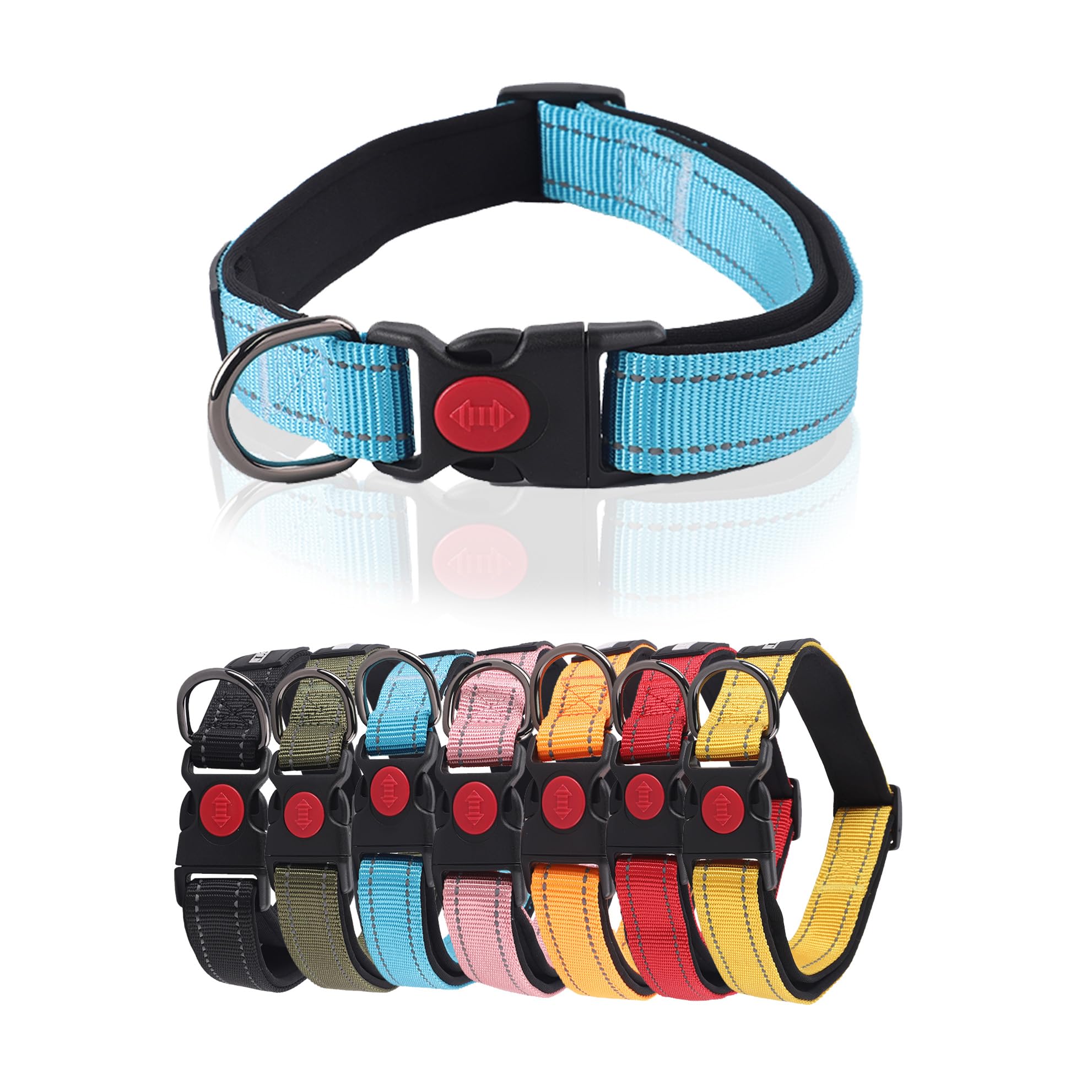 Don Pet Dog Collar, Reflective Adjustable Basic Dog Collar with Soft Neoprene Padding, Durable Nylon Pet Collars for Puppy, Small, Medium & Large Dogs - Large Navy Blue: (40cm - 60cm).