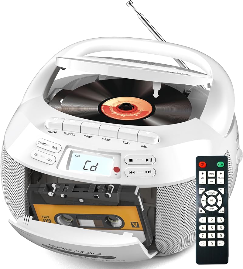 GREADIO Portable CD Player with Speakers Bluetooth FM USB AUX LCD Display Remote